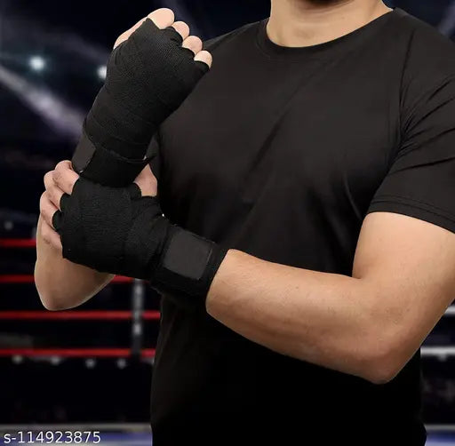 Boxing Hand Wrap Wrist Support Band - Pair - Black